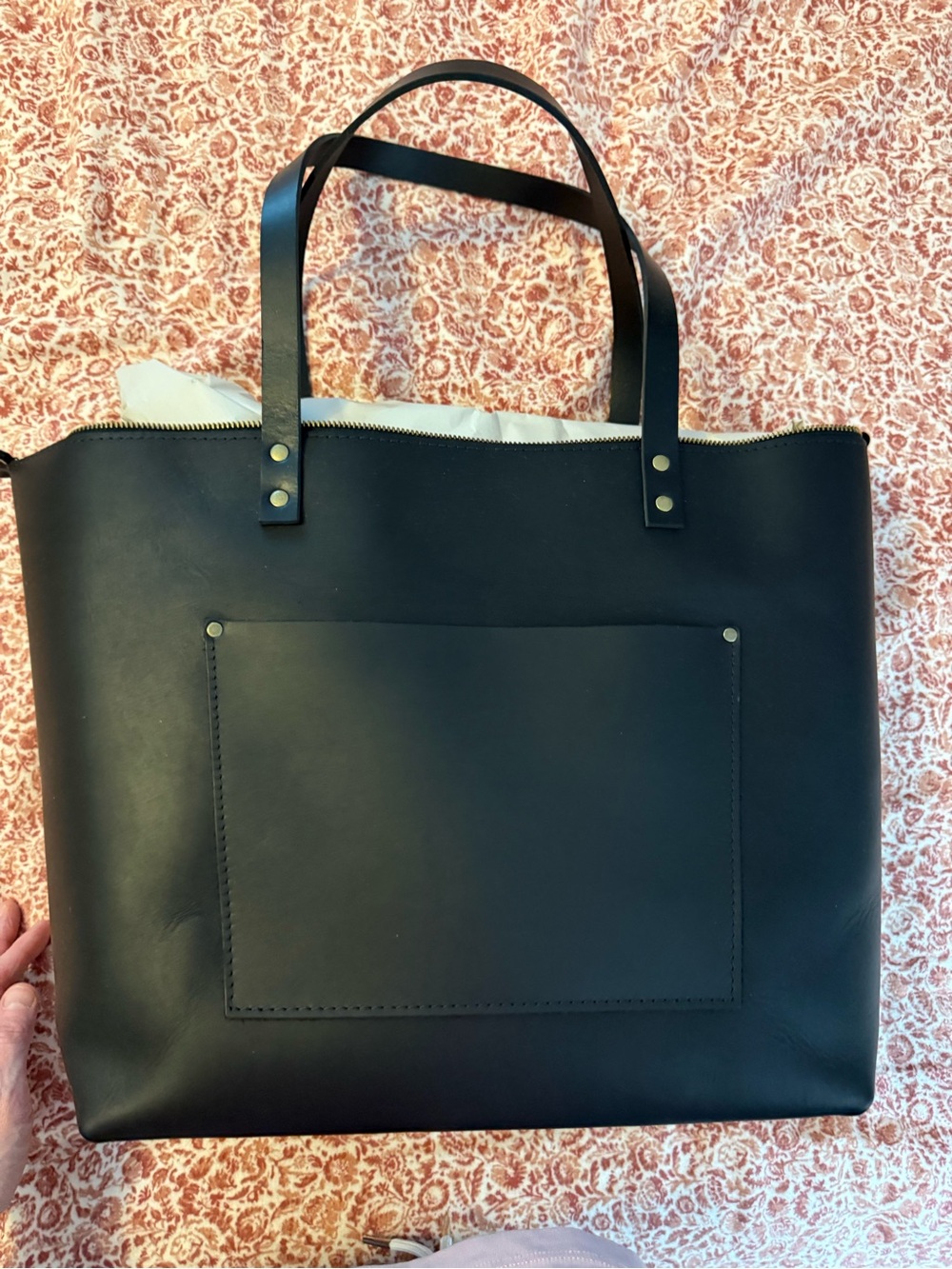 Portland Leather Oversized Smooth Black Zipper Tote